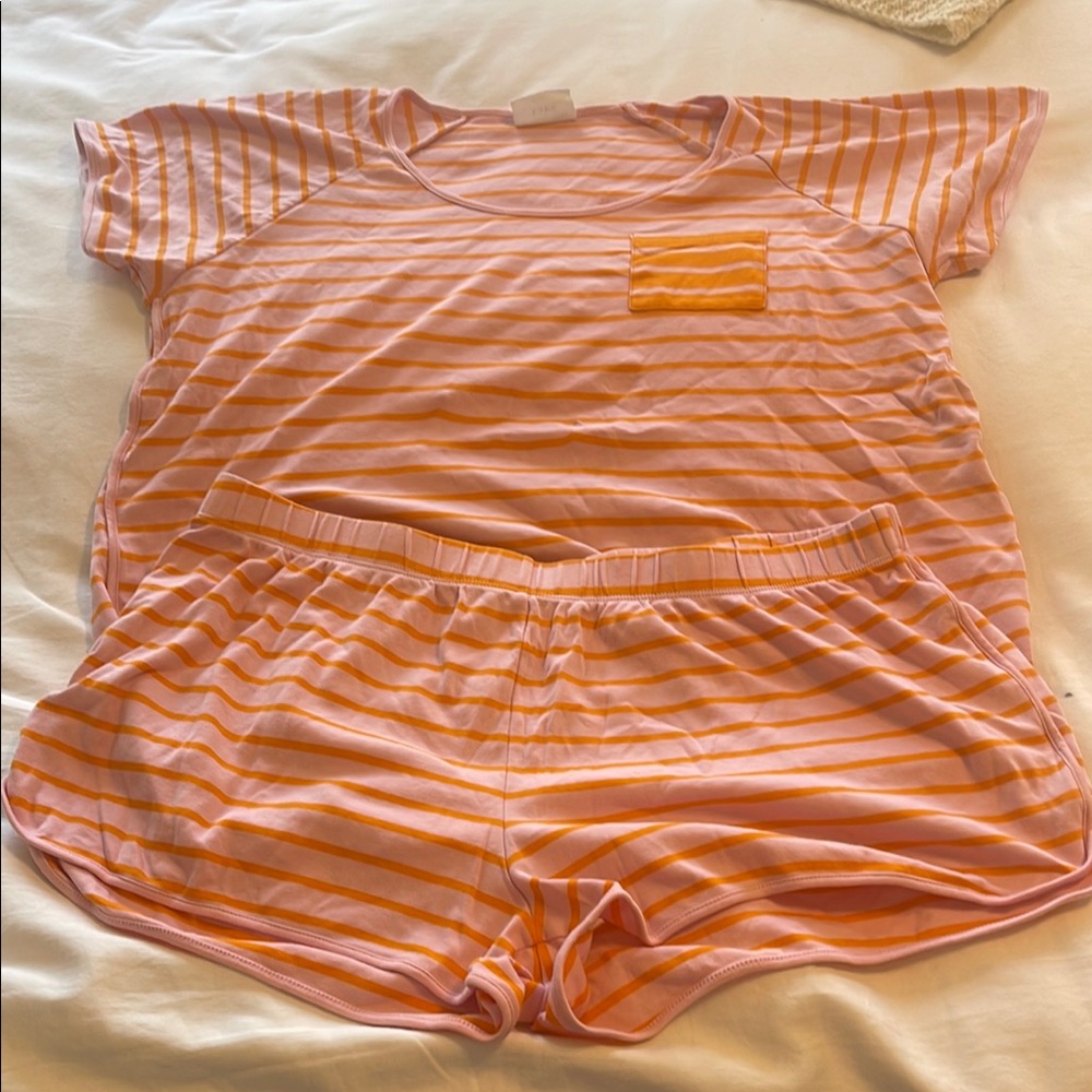Atlantic-Pacific x LAKE Striped Pink and Orange Pajama Set